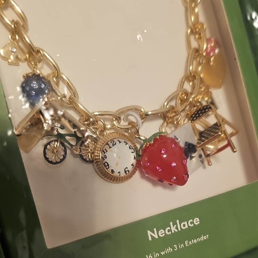 Nwt Kate Spade Gold Necklace with Colorful Charms 16" With 3" Extender - Picture 2 of 4